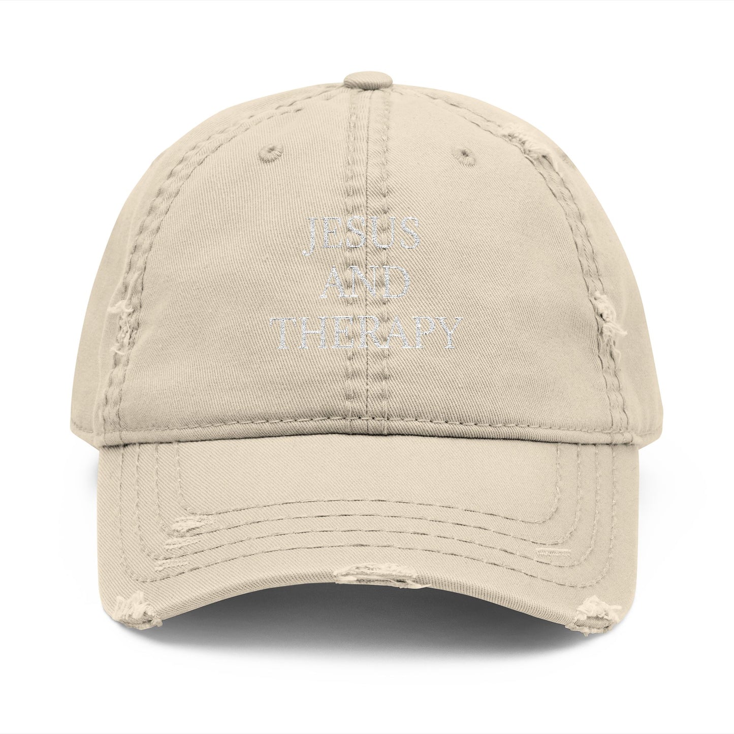 Jesus And Therapy Distressed Dad Hat