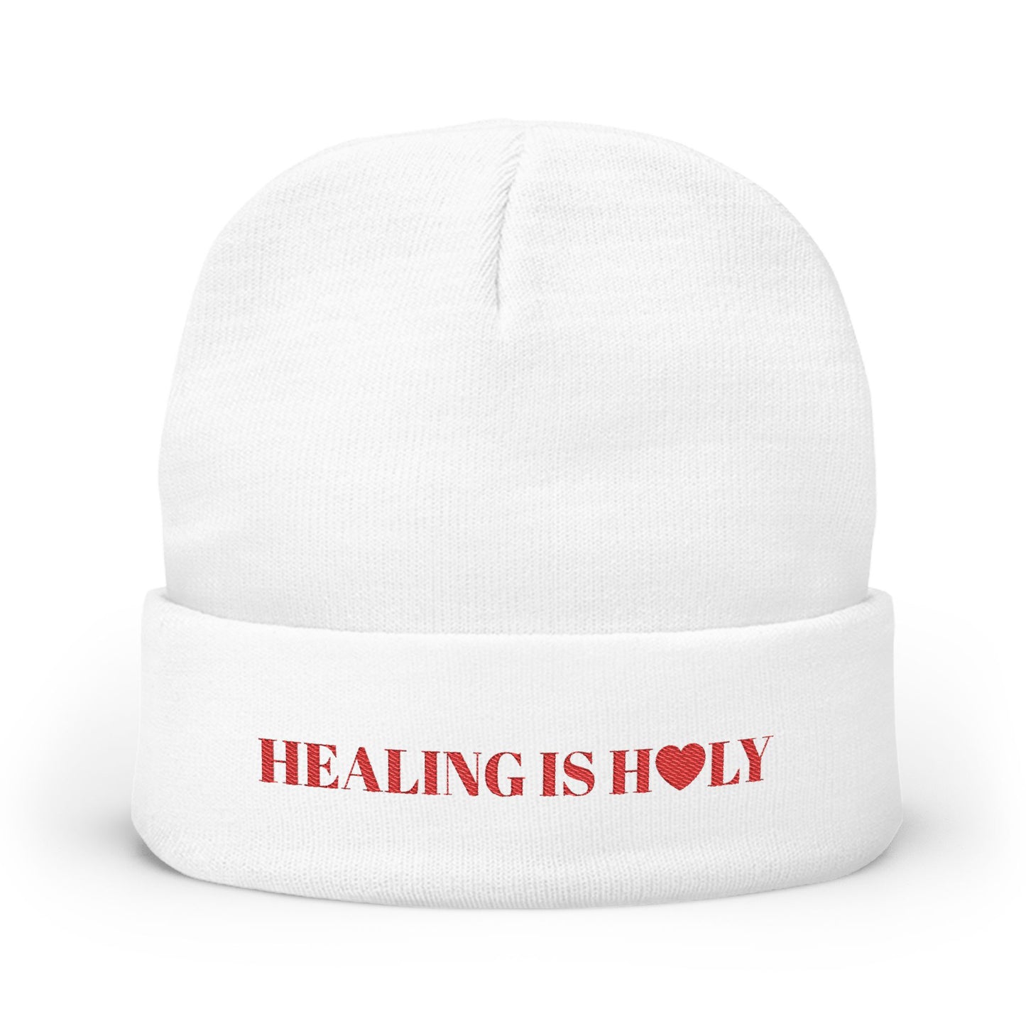'HEALING IS HOLY' Embroidered Knit Beanie