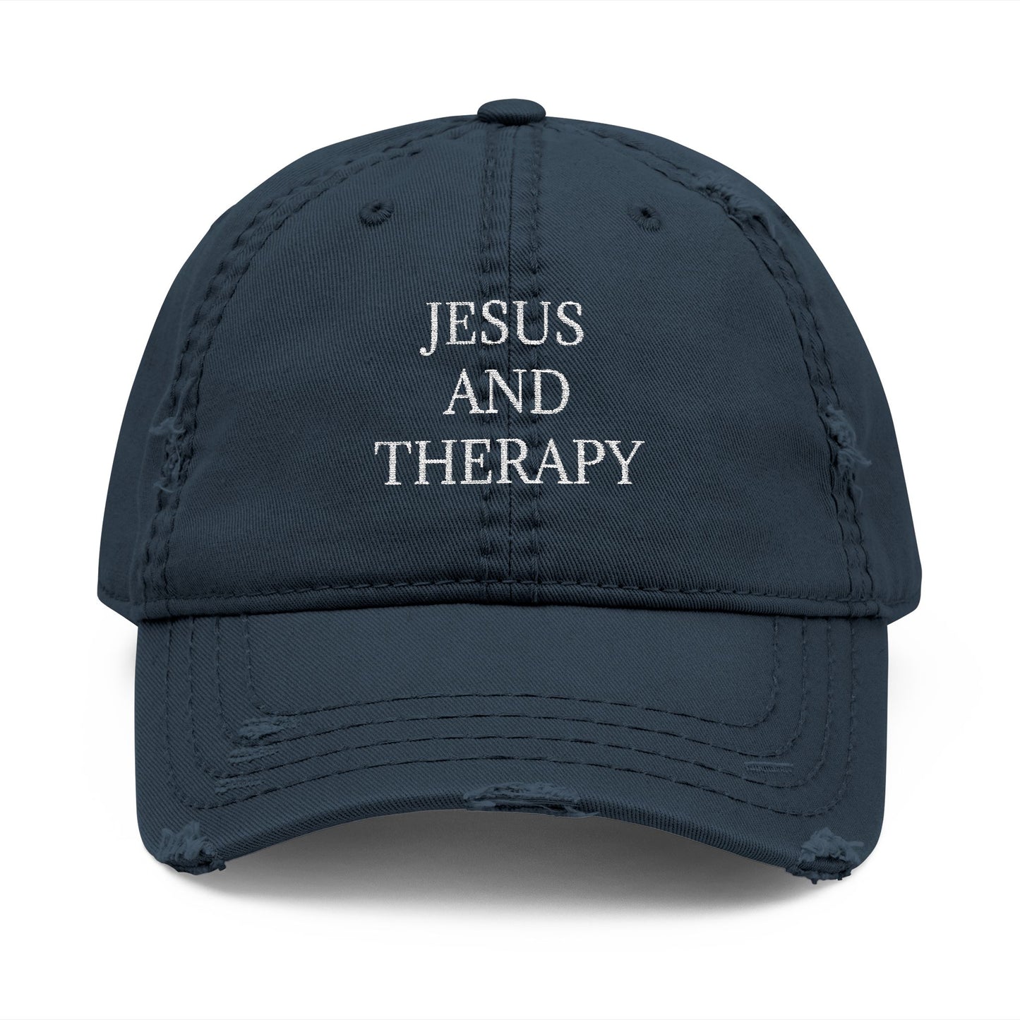 Jesus And Therapy Distressed Dad Hat