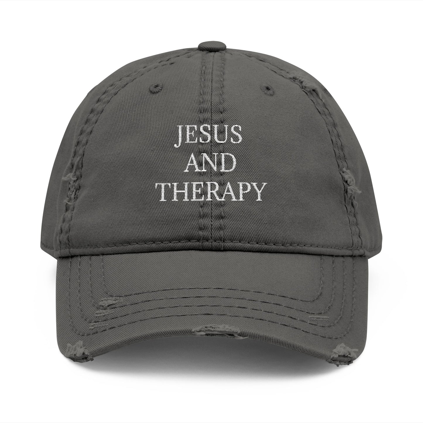 Jesus And Therapy Distressed Dad Hat