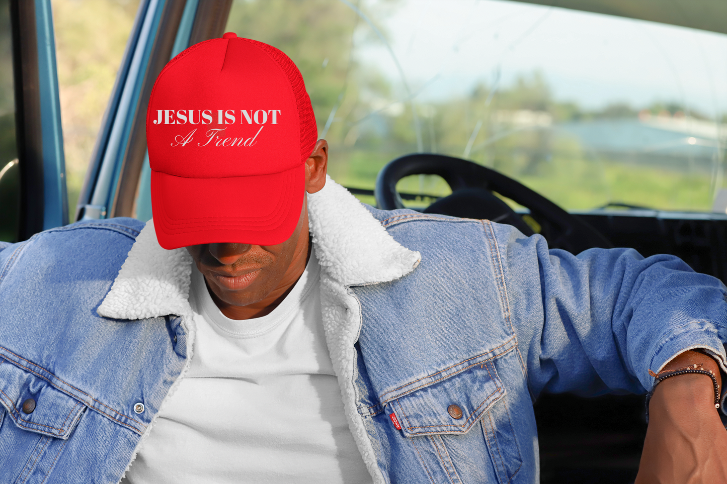 "Jesus Is Not A Trend" Embroidered Trucker Hat